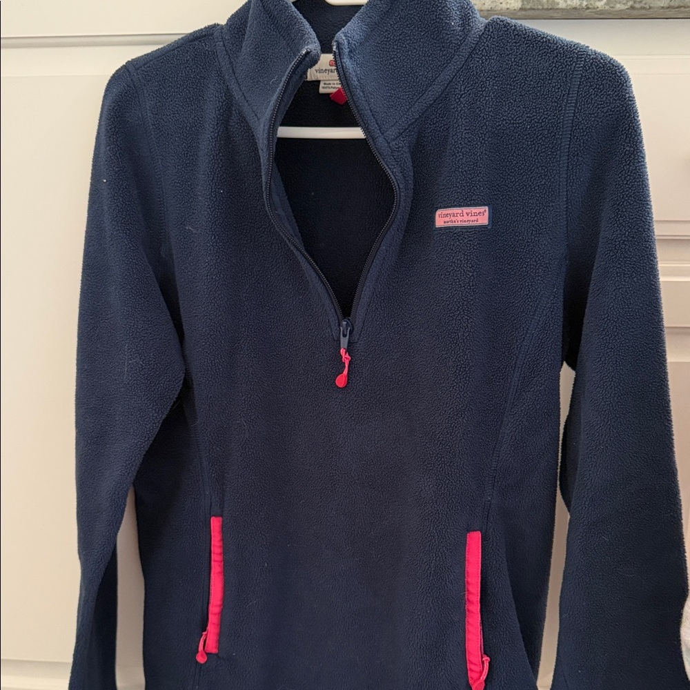Vineyard Vines Blue Fleece Jacket with Pink Details